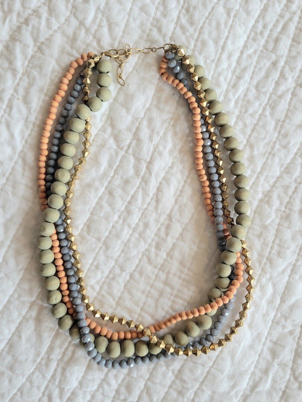 Erin McDermott Multi-Strand Beaded Necklace in Peach and Gray